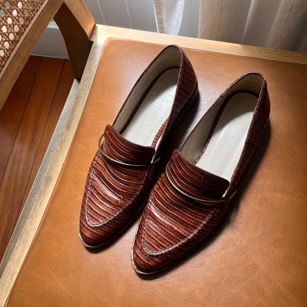 Freda Salvador Embossed Croc Loafer with hardware